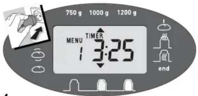 750 g 1000 g 1200 g MENU TIMER 1 3:25 end