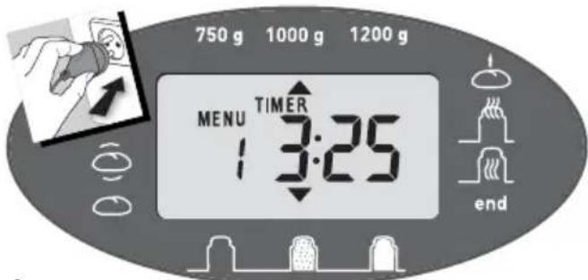 750 g 1000 g 1200 g MENU TIMER 1 3:25 end