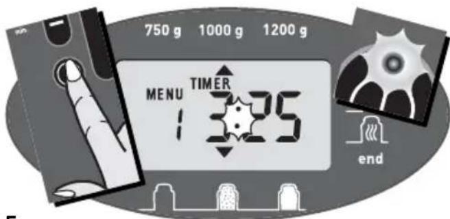 750 g 1000 g 1200 g MENU TIMER 1:25 end