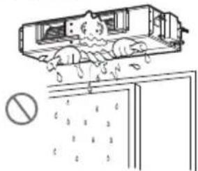 Diagram showing a device with water droplets and a prohibition symbol below, indicating no protection or disinfection.