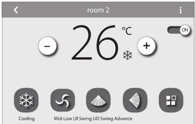 room 2 i - 26°C ON Cooling Mid-Low LR Swing UD Swing Advance