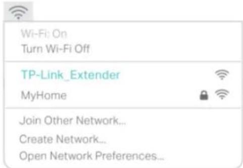 Wi-Fi: On Turn Wi-Fi Off TP-Link_Extender MyHome Join Other Network... Create Network... Open Network Preferences...