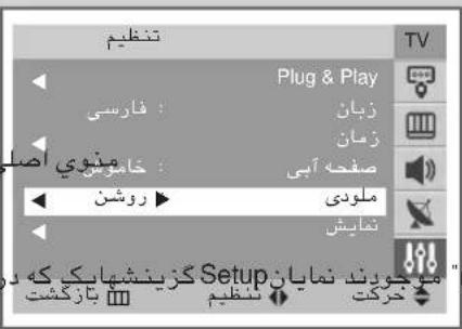 تنظيم Plug & Play فارسی زبان زمان خاموی کی آصلی صفحه آبی ملودی روشن نمایش Setup کزینشهاک که دو کزینشهاک که دو کزینشهاک که دو کزینشهاک که دو کزینشهاک که دو