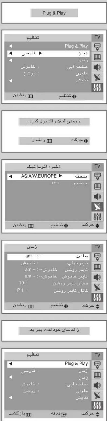 Plug & Play ت Connectivity TV Plug & Play فارسی زبان زمان خاموش صفحه آبی روشن ملودی تمایش ردشدن ت Connectivity ورودی آنعت راکنتترل کنید. ردشدن حرکت ذخیره اتوما تیک TV ASIA/W.EUROPE منطقه +/-: جستجر ردشدن تحظيم حرکت زمان TV am -- : -- ساعت تایمرخواپ خاموش خاموش taيمر روشتن am -- : -- خاموش تایمر خاموش 10 : صدای تایمر روشتن P 1 : كانات تایمر روشتن ردشدن تحظيم حرکت از تماشای خود لذعت بدر يد. TERNOVATION Plug & Play TV فارسی زبان زمان خاموش صفحه آبی روشن ملودی تمایش دارد بازکشت ورود