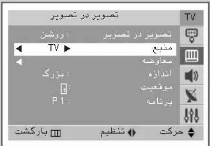 تصووير در تصووير روشن TV ▶ مربع معاوضه بزرگ اندازه موقعت P 1: يرنامة بازگشت تنظيم حرکت TV