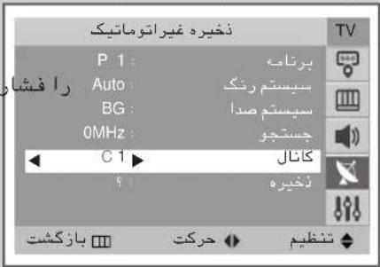 نخیره غیراتوماتیک P 1 : پرعتامه Auto : سیستم رنک BG : سیستم صدا 0MHz : جستجو C 1 > کانال ۶ : نخیره بازگشت حركت تnezیم