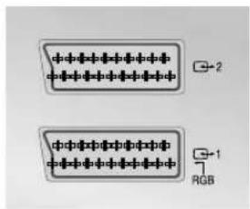 Diagram showing two labeled electrical connectors with pin symbols and connection points, including annotations for -2 and +1, and a label 'RGB'.