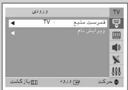 ورودی TV : فمرست منبع ویرایش نام بازکشت ورود حرکت TV