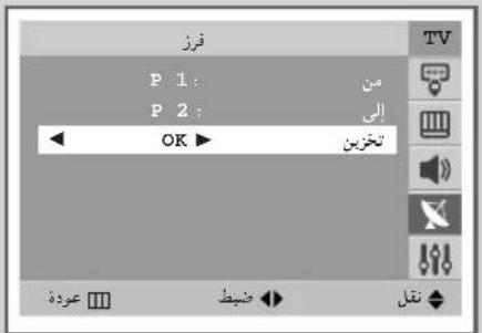 ف roz P 1: P 2: OK ▶ من إلى الخزين TV عودة ض Nicط なし