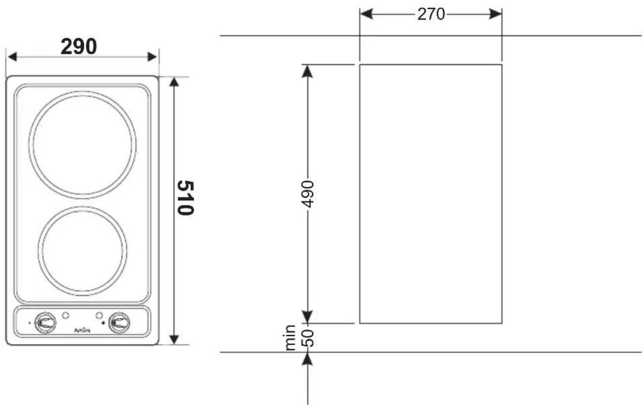 AMICA PES36G - Način montaže u kuhinjski segment - 1