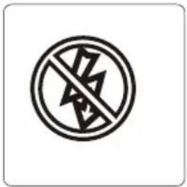 Prohibition sign with a circular symbol containing a crossed-out triangle and lightning bolt, indicating no protection or resistance.