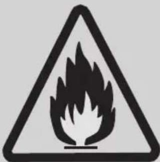 Warning sign depicting a flame symbol in a triangular frame