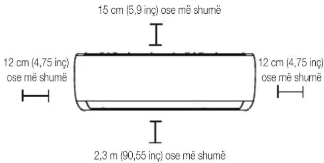 15 cm (5,9 inç) ose mè shumë 12 cm (4,75 inç) ose mè shumë 12 cm (4,75 inç) ose mè shumë 2,3 m (90,55 inç) ose mè shumë