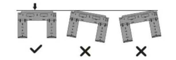 Diagram showing three identical mechanical or structural configurations with check and cross symbols indicating selection or validation.