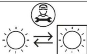 Weather icon and sun symbol showing a person in a gear and a sun with directional arrows