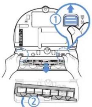Diagram showing a device with labeled parts and an icon indicating a button or press interface.