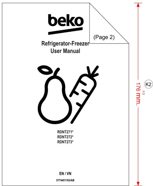 beko Hladnjak-zamrzivač Korisnički priručnik (Stranica 2) RDNT271* RDNT272* RDNT273* EN / VN 5774451163/AB 176 mm. K2 ±3
