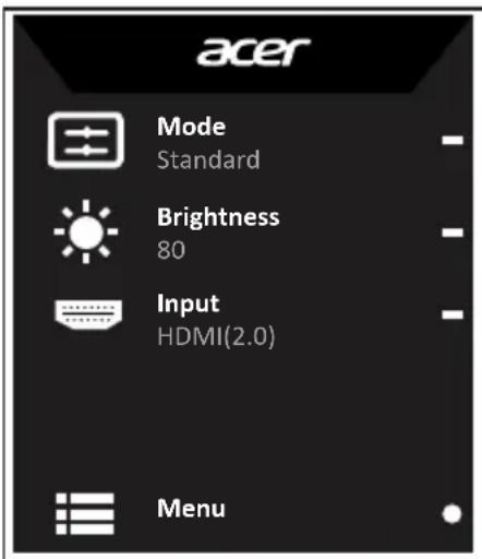 acer Mode Standard Brightness 80 Input HDMI(2.0) Menu