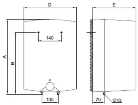 D 140 A B 100 E 70 G1/2