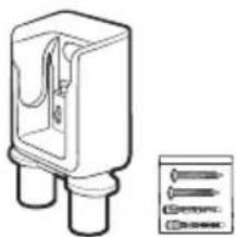 Technical illustration of a mechanical component with two pins and a close-up inset showing screw details (no text or symbols)