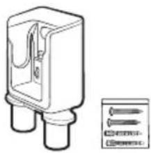 Technical illustration of a mechanical component with two pins and a close-up inset showing screw details. No text or symbols.