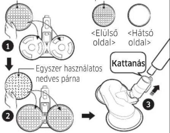 graph TD A["1: Raw material"] --> B["2: Egyszer használatos nedves párna"] B --> C["3: Kattanás"] C --> D["Output: <Elülső oldal> and <Hátsó oldal>"]