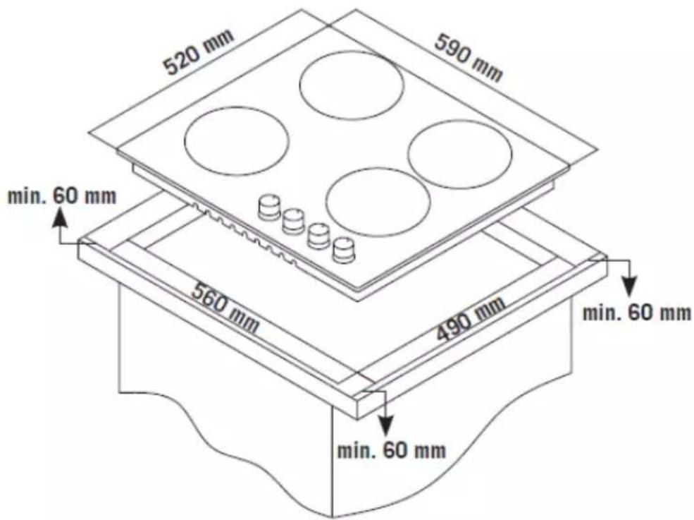 520 mm 590 mm min. 60 mm 560 mm 490 mm min. 60 mm min. 60 mm