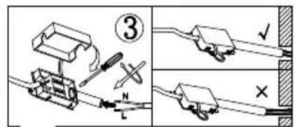 Technical diagram showing electrical wiring connections with labeled components and checkmark indicators