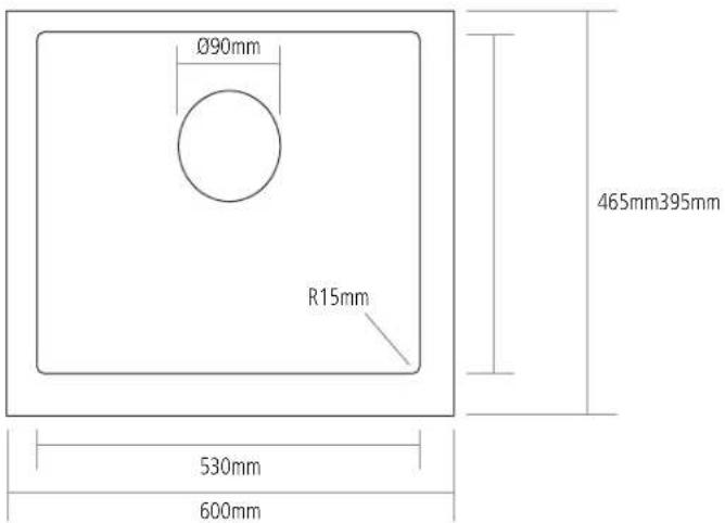 Ø90mm R15mm 465mm395mm 530mm 600mm