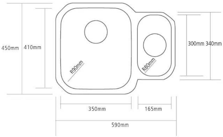 450mm 410mm R90mm R80mm 300mm 340mm 350mm 165mm 590mm