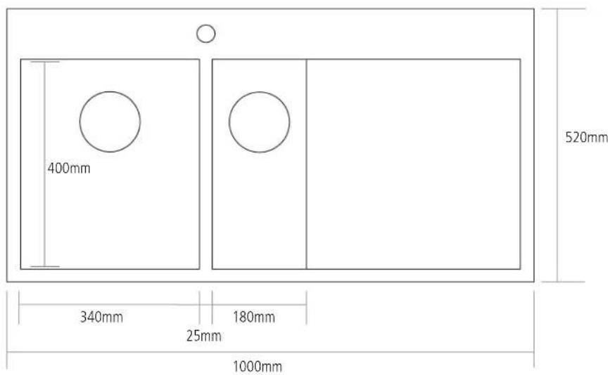 400mm 520mm 340mm 180mm 25mm 1000mm