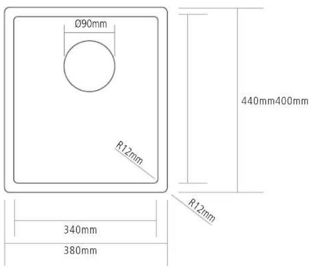 Ø90mm R12mm 440mm400mm 340mm 380mm R12mm