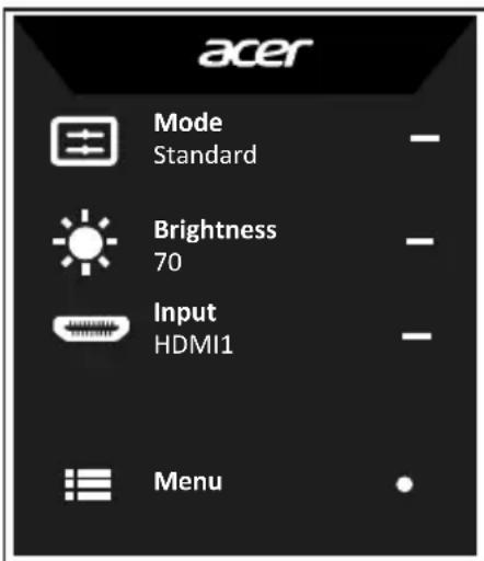 acer Mode Standard Brightness 70 Input HDMI1 Menu