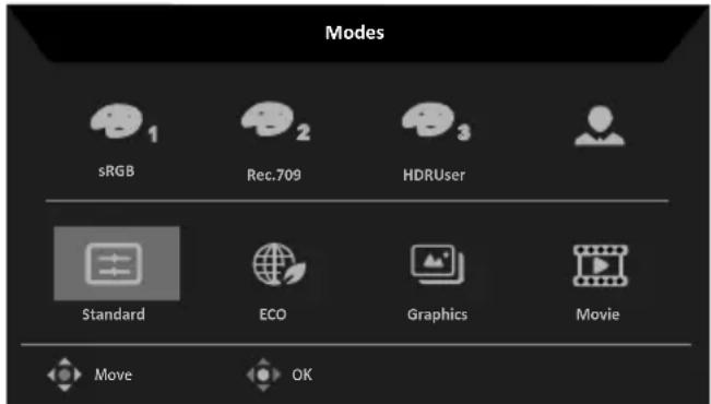 Modes sRGB 1 Rec.709 HDRUser Standard ECO Graphics Movie Move OK