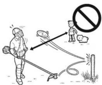 Illustration showing a person using a water tap to prevent livestock, with a prohibition symbol and a signpost in the background.