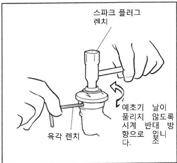 스파크 플러그 렌치 예초기 날이 풀리지 않도록 시계 반대 방 향으로 입니다. 육각 렌치