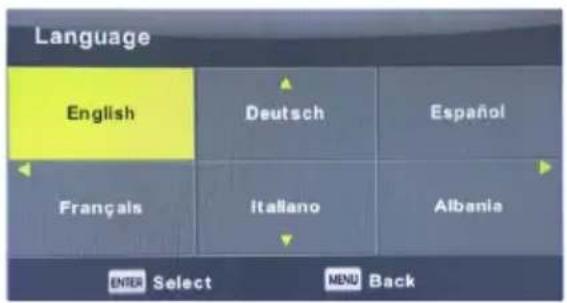 Language English Deutsch Español Français Italiano Albania ENTER Select MENU Back