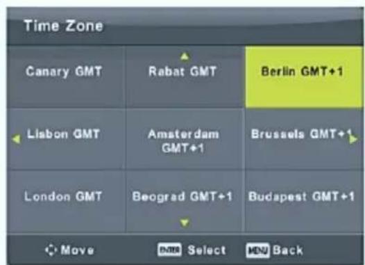 Time Zone Canary GMT Rabat GMT Berlin GMT+1 Lisbon GMT Amsterdam GMT+1 Brussels GMT+1 London GMT Beograd GMT+1 Budapest GMT+1 Move Select Back