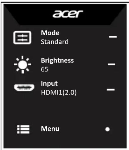 acer Mode Standard Brightness 65 Input HDMI1(2.0) Menu