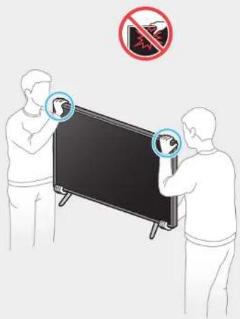 Illustration showing two people installing a TV with a 'no warning sign' above them, one pointing at a screen displaying a hand gesture.