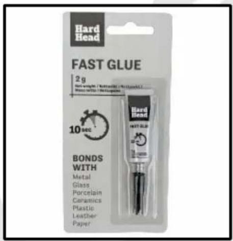 Hard Head FAST GLUE 2 g Soft weight / Natural / Plastic Metal/Concrete / Deacapsants 10 sec BONDS WITH Metal Glass Porcelain Ceramics Plastic Leather Paper
