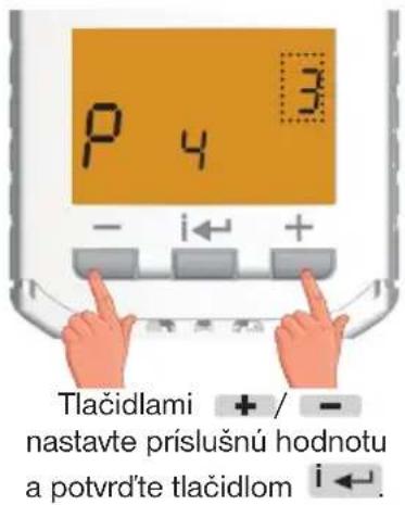 P 4 3 - i← + Tlačidlami + / - nastavte príslušnú hodnotu a potvrd'te tlačidlom i←.