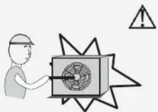 Illustration of a person operating a device with a warning symbol (no text or labels)