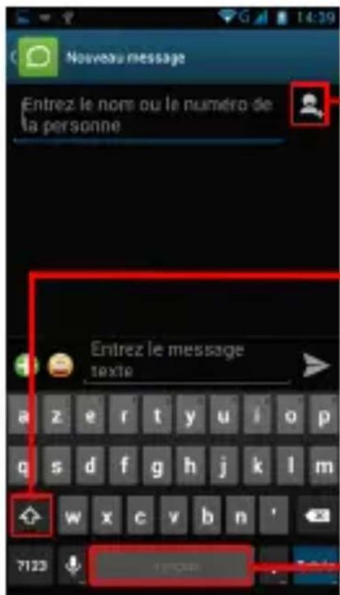 Noveau message Entrez le nom ou le numéro de la personne Entrez le message texto 7123
