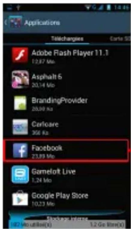 Applications Téléchargies Carte 50 Adobe Flash Player 11.1 12,87 Mb Asphalt 6 20,14 Mb BrandingProvider 20,99 Kb Carloare 356 Kb Facebook 23,89 Mb Gameloft Live 1,24 Mb Google Play Store 10,23 Mb Stocksat stores 142 Vcs utilised(0) 1.2 Gm store(0)
