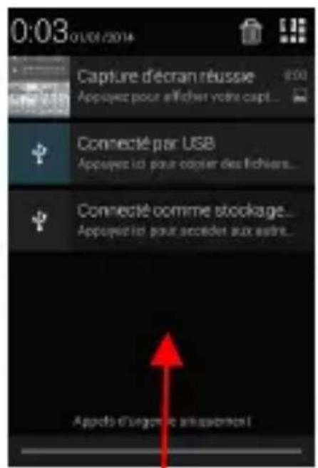 0:03 01/01/2014 Capture d'écran réussie Appuyez pour afficher votre capt... Connecté par USB Appuyez ici pour copyer des fichiers... Connecté comme stockage... Appuyez ici pour accèder aux autres... Appuls d'énergie am émissionont