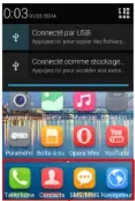 0:03 01/08/2014 Connecté par USB Appuyers pour copyer des fichiers... Connecté comme stockage... Appuyers ici pour accéder aux autres...