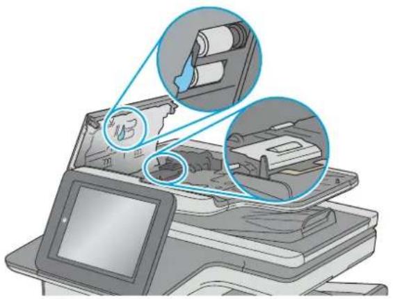 HP Pagewide Enterprise Color MFP 586f - Clean the pickup rollers and separation pad in the document feeder - 3
