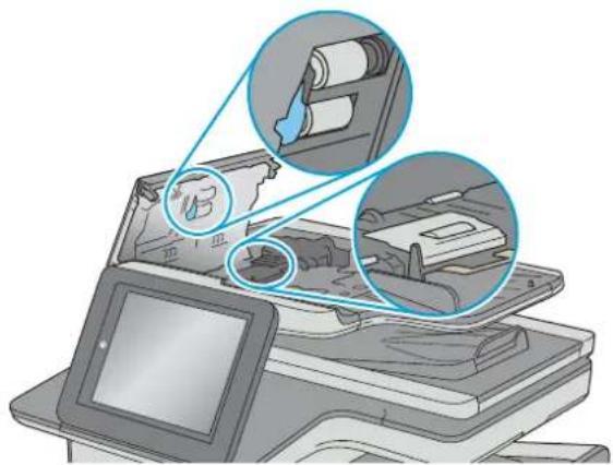 HP Pagewide Enterprise Color MFP 586f - Clean the pickup rollers and separation pad in the document feeder - 3