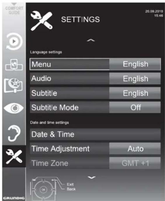 GRUNDIG 55 VLE 983 BL - Opening the SETTINGS menu - 1